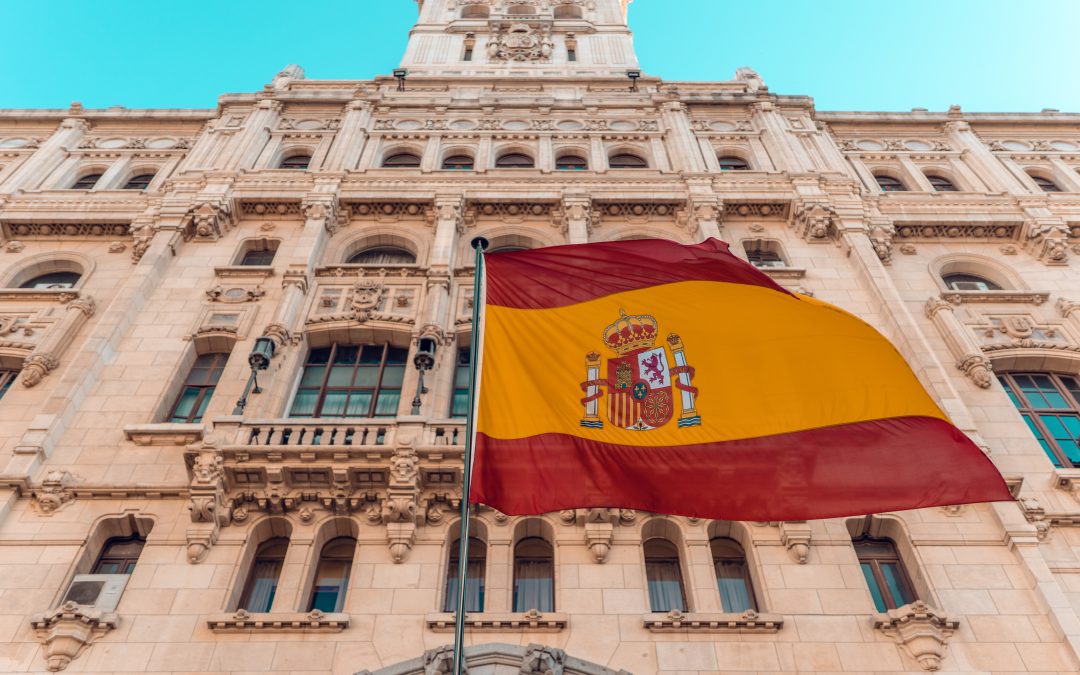 Spanish Flag in front of embassy building